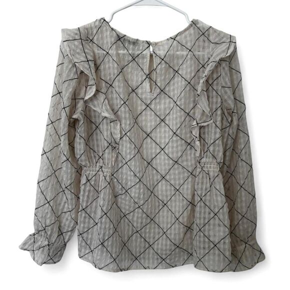 LOFT Petite cream and black checkered blouse - Picture 4 of 4